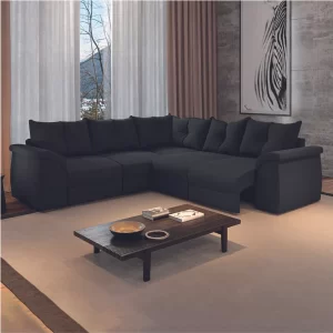 Sofá Canto 5 Lugares Retrátil Qatar Suede Preto