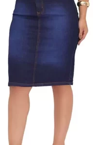 Saia Jeans Feminina Evangelica Midi Cintura Alta Lycra