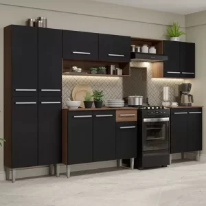 Armário de Cozinha Completa Modulada Compacta Madesa Emilly Balcão Rp Cor Rustic/Preto XAGREM2930017K