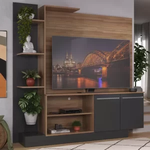 Estante com Painel TV 55″ e 2 portas Denver Multimóveis Duna/Preto