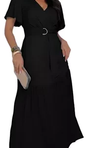 Vestido Feminino Longo Decote Cruzado Cinto Moda Evangélica